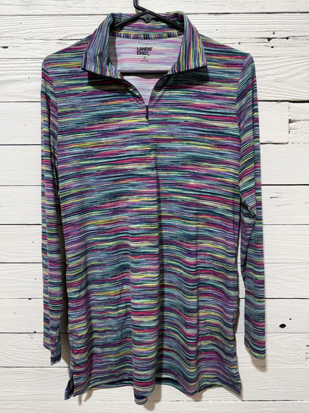 Lands' End Pink & Multicolor Striped Half-Zip Top